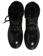 Dolce & Gabbana Black Trekking Fur Lace Leather Boots Shoes