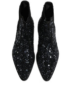 Dolce & Gabbana Black Embellished Chelsea Ankle Boots Shoes