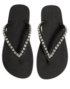 Dolce & Gabbana Black Embellished Rubber Flip Flops Men Shoes