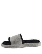 Dolce & Gabbana Black Crystal Embellished Platform Men Slides Shoes