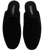 Dolce & Gabbana Black Suede Slides Flat Slipper Men Shoes