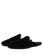 Dolce & Gabbana Black Suede Slides Flat Slipper Men Shoes