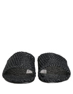 Dolce & Gabbana Black Straw Raffia Slides Sandals Flats Shoes