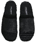 Dolce & Gabbana Black Straw Raffia Slides Sandals Flats Shoes