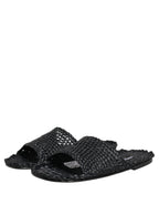 Dolce & Gabbana Black Straw Raffia Slides Sandals Flats Shoes