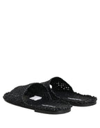 Dolce & Gabbana Black Straw Raffia Slides Sandals Flats Shoes