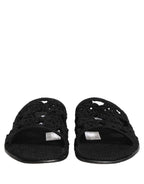 Dolce & Gabbana Black Fabric Woven Slides Sandals Flats Shoes