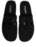 Dolce & Gabbana Black Fabric Woven Slides Sandals Flats Shoes