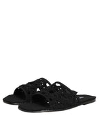 Dolce & Gabbana Black Fabric Woven Slides Sandals Flats Shoes