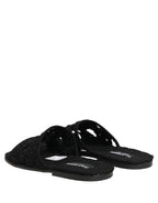 Dolce & Gabbana Black Fabric Woven Slides Sandals Flats Shoes