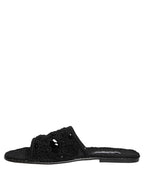 Dolce & Gabbana Black Fabric Woven Slides Sandals Flats Shoes