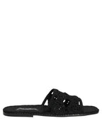 Dolce & Gabbana Black Fabric Woven Slides Sandals Flats Shoes