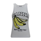Ganni White Cotton Sleeveles T-Shirt