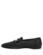 Dolce & Gabbana Black Woven Raffia Slip On Loafers Shoes