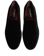 Dolce & Gabbana Black Velvet Loafers Formal Men Dress Shoes