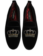 Dolce & Gabbana Black Crown Embellished Dress Loafers Shoes