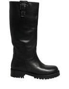 Dolce & Gabbana Black Leather Buckle Detail Mid Calf Boots Shoes