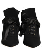 Dolce & Gabbana Black Stiletto Heels Mid Calf Boots Shoes