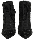 Dolce & Gabbana Black Embellished Mesh Ankle Boots Shoes
