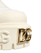 Dolce & Gabbana White Leather Rubber Logo Ankle Boots Shoes