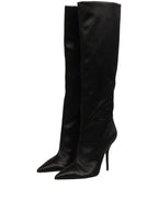 Dolce & Gabbana Black Satin Knee High Stiletto Boots Shoes
