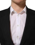 Dolce & Gabbana Dark Gray Stripes Wool Single Breasted Blazer
