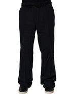 Dolce & Gabbana Black Linen Straight Leg Dress Trouser Pants