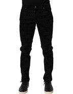 Dolce & Gabbana Black Logo Monogram Cotton Slim Denim Jeans