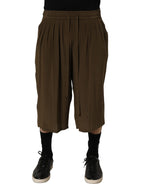 Dolce & Gabbana Brown Silk Mid Waist Pleated Bermuda Shorts