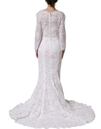 Dolce & Gabbana White Floral Lace Mermaid Long Gown Dress