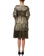 Dolce & Gabbana Metallic Gold Embellished Tiered Midi Dress