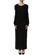 Dolce & Gabbana Black Cotton Long Sleeves Sheath Maxi Dress