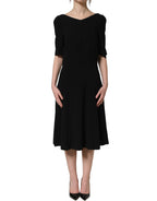 Dolce & Gabbana Black Viscose Short Sleeve A-line Midi Dress