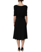 Dolce & Gabbana Black Viscose Short Sleeve A-line Midi Dress