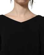 Dolce & Gabbana Black Viscose Short Sleeve A-line Midi Dress