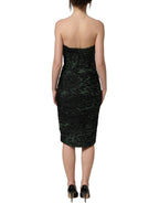 Dolce & Gabbana Green Leopard Print Bustier Draped Midi Dress