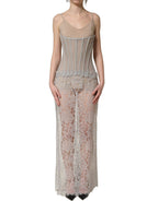 Dolce & Gabbana Gray Lace Corset Style Bodice Maxi Dress