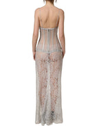 Dolce & Gabbana Gray Lace Corset Style Bodice Maxi Dress