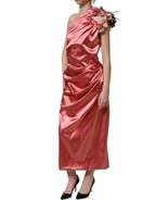 Dolce & Gabbana Pink Draped Midi Flower Appliques Dress