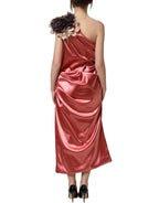 Dolce & Gabbana Pink Draped Midi Flower Appliques Dress