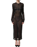 Dolce & Gabbana Black Long Sleeve Sheer Fitted Maxi Dress