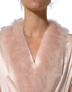 Dolce & Gabbana Light Pink Silk Turkey Feather Wrap Midi Dress