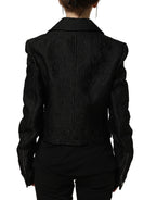 Dolce & Gabbana Black Floral Brocade Biker Blouson Jacket