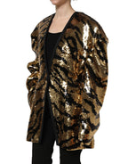 Dolce & Gabbana Black Gold Sequin Tiger Stripe Blazer Jacket