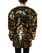 Dolce & Gabbana Black Gold Sequin Tiger Stripe Blazer Jacket