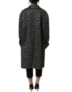 Dolce & Gabbana Black Silver Jacquard Leopard Coat Jacket