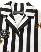 Dolce & Gabbana Black White Striped Embellished Coat Jacket
