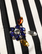 Dolce & Gabbana Black White Striped Embellished Coat Jacket
