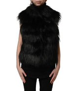 Dolce & Gabbana Black Acrylic Faux Fur Sleeveless Vest Jacket