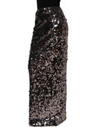 Dolce & Gabbana Brown Sequinned Embellished PencilCut Skirt